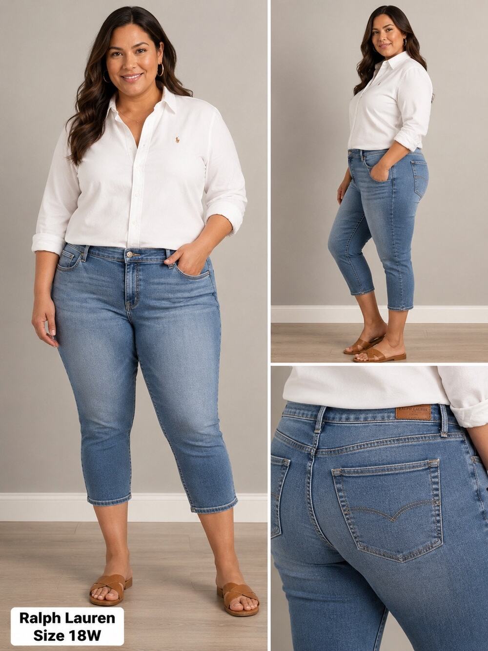 Ralph Lauren LRL Women’s Jeans Faded Cropped Blue Denim 18W Casual Classic